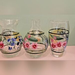 Vintage Dansk Kitchen Cafe Floral Set of 3 Mini Floral 3" Vases Handpainted